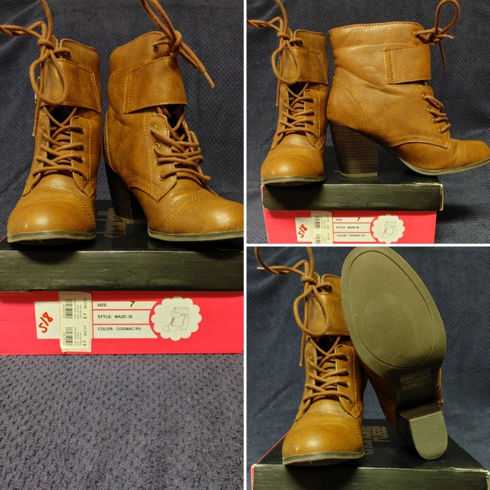 Cognac Lace-up Booties